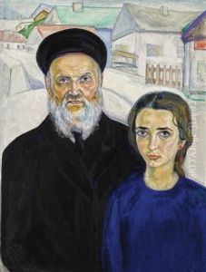 Portrait Of The Artist's Father And Sister (pinchas And Malka Shterenberg) by David Shterenberg