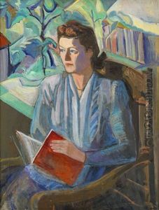 Portrait Of A Woman Holding A Book by David Shterenberg