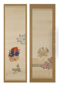 Lion Dancers With Flowers (a Pair) by Yoshida Shuko