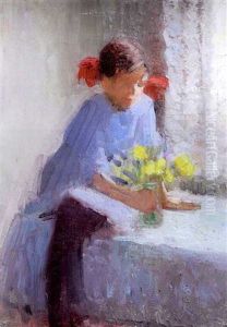 Young Girl With Flowers by Ada Walter Shulz
