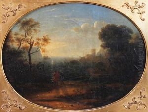 A Classical Harbour Scene With Figures by Armand Etienne Bracony