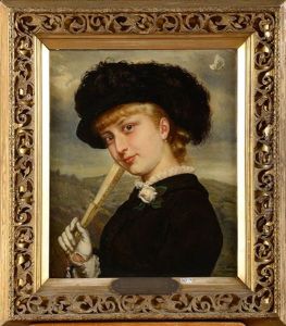 Jeune Fille A L'eventail Et Au Papillon