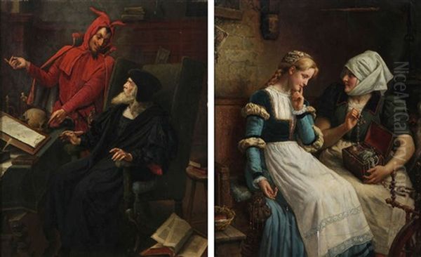 Le Pacte De Faust Et Mephisto, Marthe Et Marguerite Avec Le Coffret De Bijoux (pair) - view 1