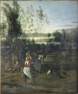 A Milkmaid And Children In A Field, Cattle Grazing Beyond by Jan Siberechts