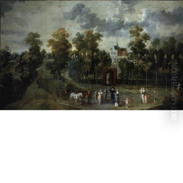 Figures On A Road Before The Gate Of A Country Estate - view 1