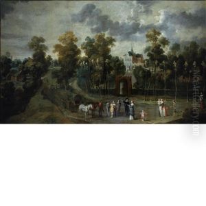 Figures On A Road Before The Gate Of A Country Estate by Jan Siberechts