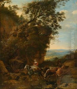 Durchquerung Der Furt, Mit Ausblick Auf Eine Flamische Landschaft Durchquerung Der Furt, Mit Ausblick Auf Eine Flamische Landschaft