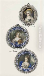 A Young Lady Called Mademoiselle Victorine De Chastenay-lanty, In White Dress With Laced Green Bodice And Fichu, Posy Of Forget-me-nots Pinned... by Louis Marie Sicard