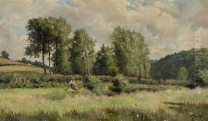 Sommerliche Landschaft Mit Im Gras Rastendem Bauernpaar by Nicolas Sicard