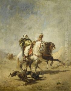Zwei Reitende Beduinen Auf Der Jagd by Nicolas Sicard