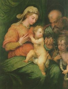 Die Heilige Familie Mit Dem Johannesknaben Rechts Vorn by Girolamo Sicciolante Da Sermoneta