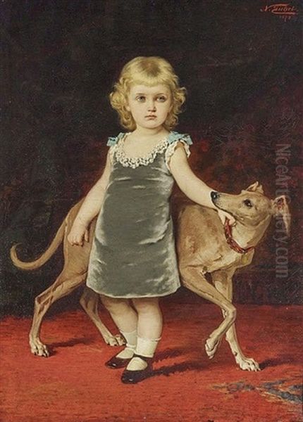 Portrait Of A Young Girl With Dog - view 1