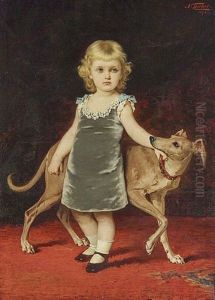 Portrait Of A Young Girl With Dog by Nathaniel Sichel