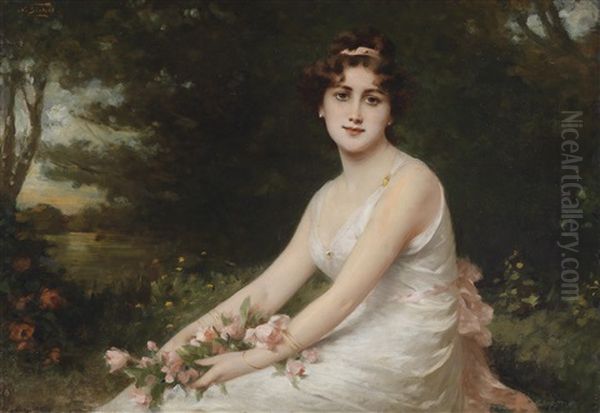 Junge Dame Mit Rosen Am Seeufer - view 1