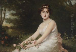 Junge Dame Mit Rosen Am Seeufer