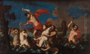 Poseidon Rettet Amymone by Johann Friedrich Sichelbein the Younger