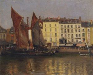 Sailing Vessels In Harbour, Dieppe by Bernhard Sickert