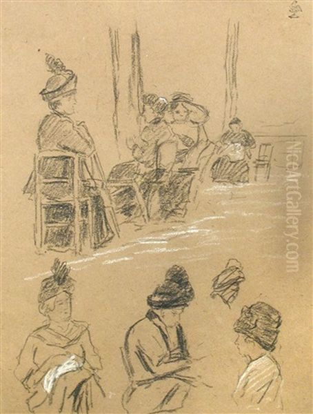 A Sketch Of Edwardian Women In Hats - view 1