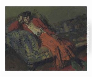 Woman In Red Against Green