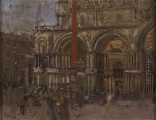 Figures In The Piazza In Front Of St. Marks, Venice - view 1