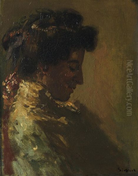 Woman In Profile With Downcast Eyes - view 1