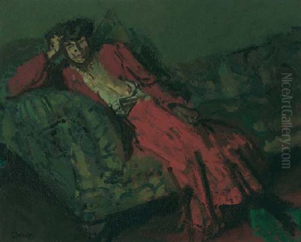 Woman In A Red Dress Against Green, Mrs. Neville - view 1