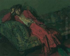 Woman In A Red Dress Against Green, Mrs. Neville by Walter Richard Sickert
