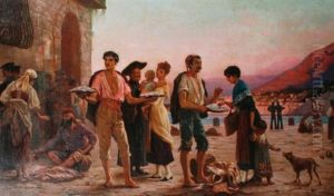 Figures In A Fish Market by Herbert Sidney