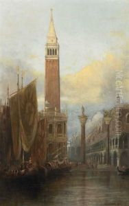 Venedig. Blick Auf Markusplatz Und Dom Vom Bacino Di San Marco Aus Gesehen