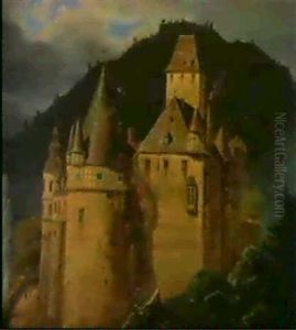 Slottet Buresheim. Ved Rhinen. 1837 by Frederik Hansen Sidring