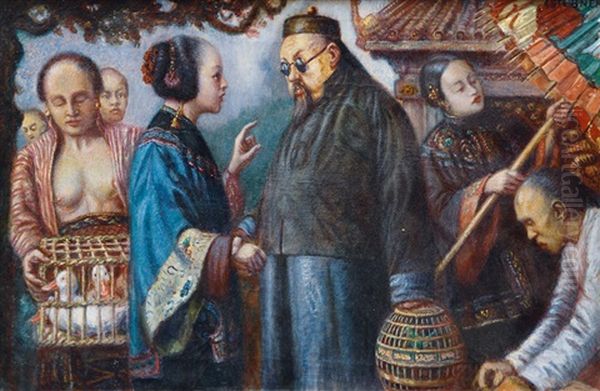Conversation On A Market In China - view 1