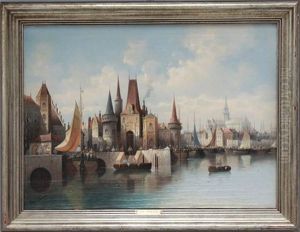 Blick Auf Belebete Hafenstadt