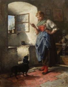 Dirndl Mit Dackel In Der Stube