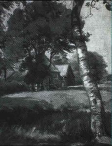 Birke Mit Gehoft. Sommerliche Landschaft