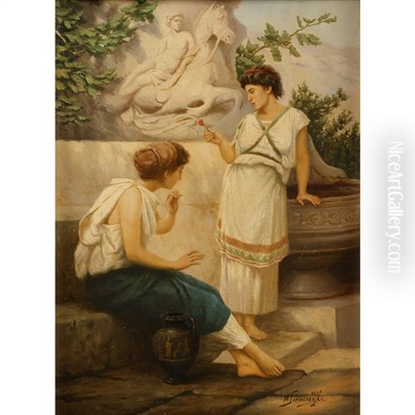 Two Greek Women At A Fountain - view 1