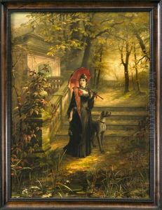 Galante Frau Mit Dogge In Herbstlicher Parkanlage