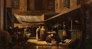 Activity At The Fish Stall by Ferdinand Carl Sierig