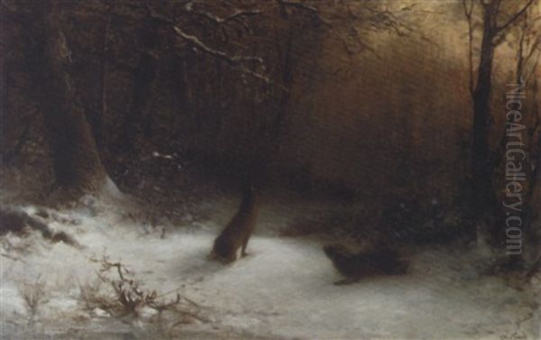 Two Hares In A Winter Forest - view 1