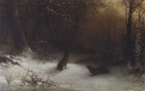 Two Hares In A Winter Forest by Ferdinand Carl Sierig