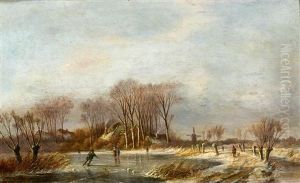 Hollandische Winterlandschaft Am Kanal by Louis (Ludwig) Sierig
