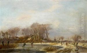 Hollandische Winterlandschaft Mit Personen Auf Dem Eis by Louis (Ludwig) Sierig