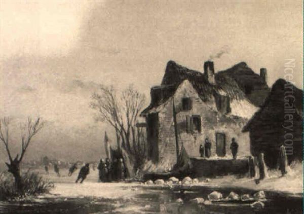 A Winter Landscape With Skaters On A Frozen River - view 1