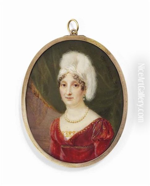 Maria Letizia Bonaparte, Nee Ramolino (1750-1836), Madame Mere, In Gold-embroidered Red Dress, White Turban Adorned With Ostrich Feathers - view 1