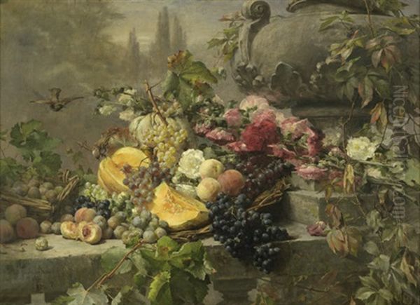 Blumen- Und Fruchtestilleben Vor Einer Parklandschaft - view 1