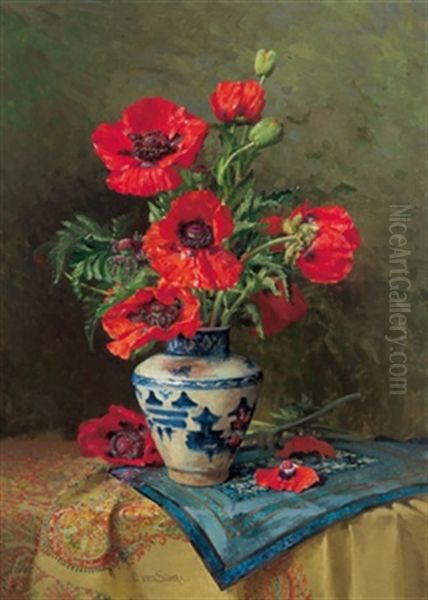 Groses Blumenstuck Mit Mohnblumen In Chinesischer Vase - view 1