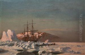 The Steamer Panther Among Icebergs At Sunset by William Bradford