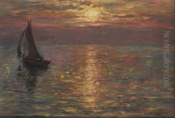 Segelboot Auf Dem Meer Bei Sonnenuntergang - view 1