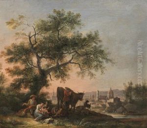 A Peasant Family Resting, Before A View Of Florence A Peasant Family Resting, Before A View Of Florence