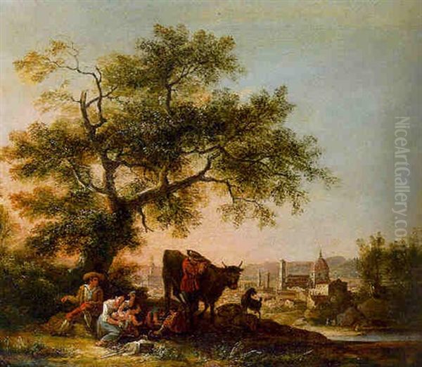 A Peasant Family Resting On A Track, A View Of Florence Beyond - view 1