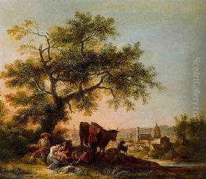 A Peasant Family Resting On A Track, A View Of Florence Beyond A Peasant Family Resting On A Track, A View Of Florence Beyond